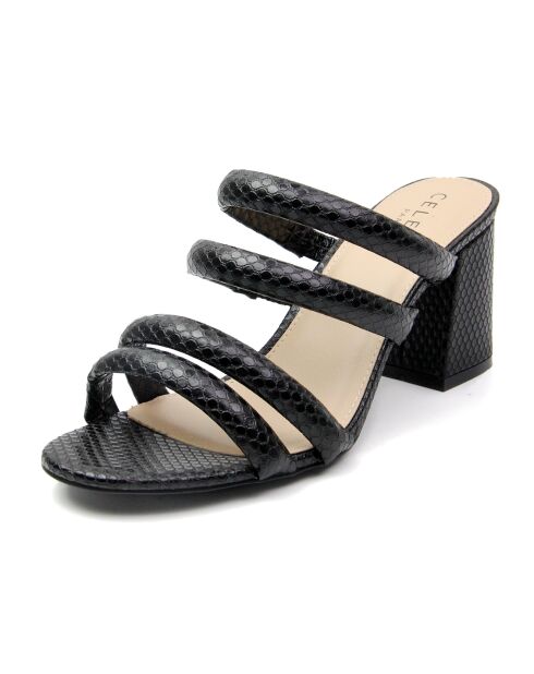 Mules Cristina python noires - Talon 7.5 cm