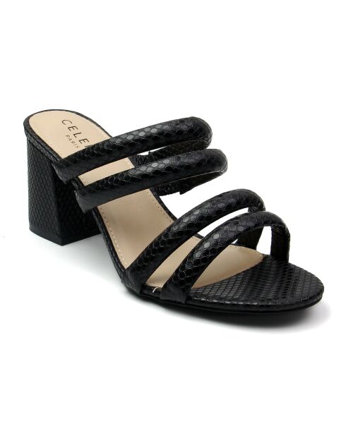 Mules Cristina python noires - Talon 7.5 cm