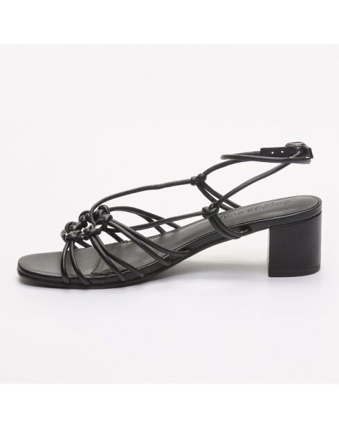 Katsitsano Ledersandalen, 5 cm Absatz, Schwarz