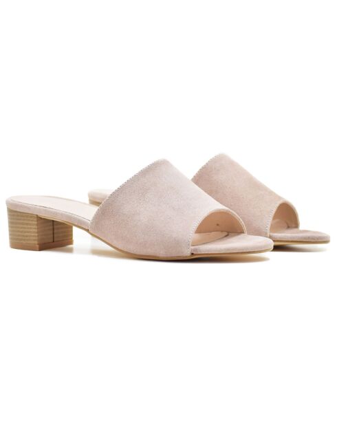 Mules en Velours de Cuir Ketra beiges