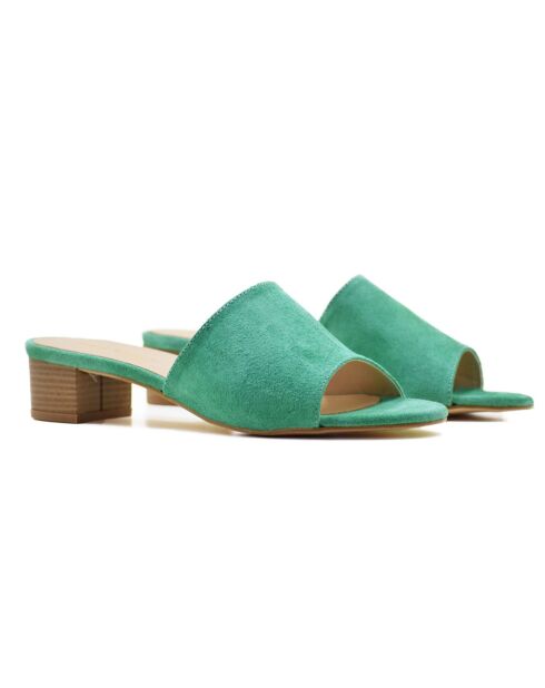 Mules en Velours de Cuir Ketra vertes