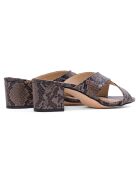 Braune Pantoletten aus Leder mit Python-Print Niza