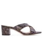 Braune Pantoletten aus Leder mit Python-Print Niza