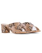 Pantoletten aus Leder mit Niza Python-Print in Braun/Beige