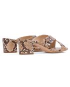 Pantoletten aus Leder mit Niza Python-Print in Braun/Beige