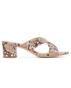 Pantoletten aus Leder mit Niza Python-Print in Braun/Beige