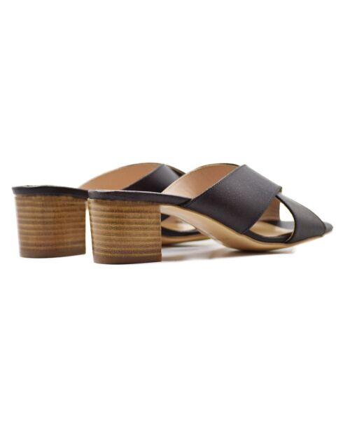 Mules Agelina de piel negra - tacón de 5 cm