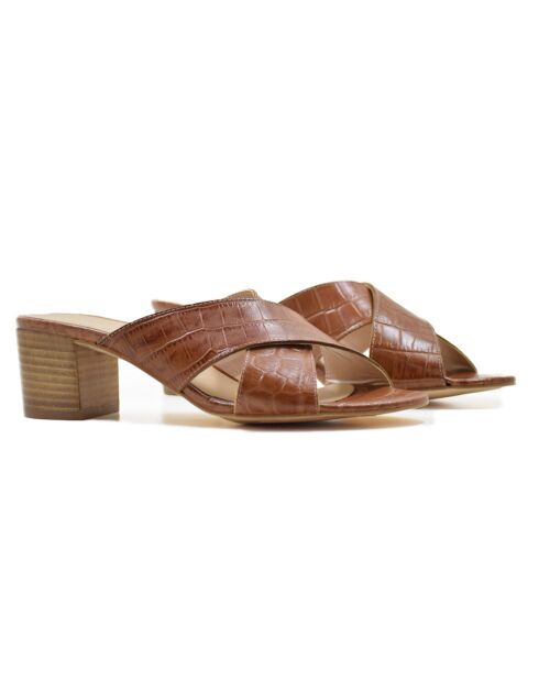 Mules Agelina de piel marrón - tacón de 5 cm