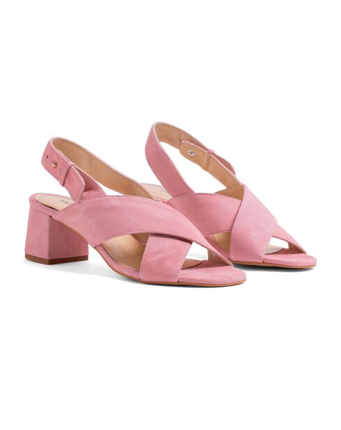 Sandale en Velours de Cuir Lorna roses - Talon 5.5 cm