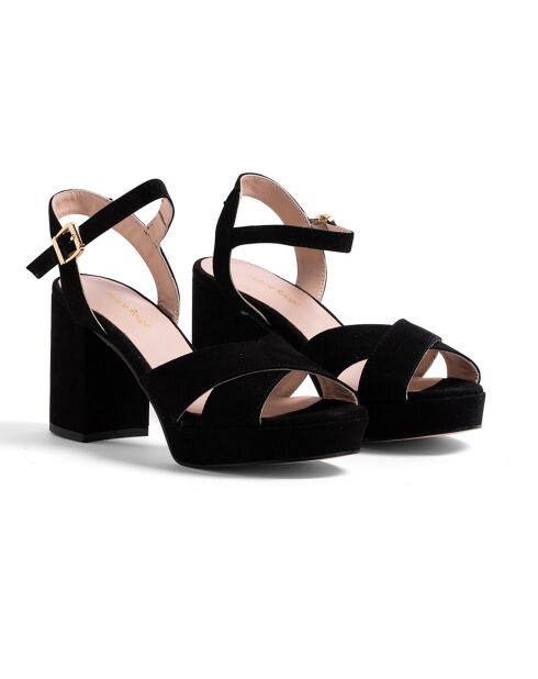Sandales en Velours de Cuir Alessia noires - Talon 9.5 cm