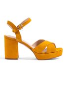 Sandali Alessia in pelle di velluto arancione - tacco 9,5 cm