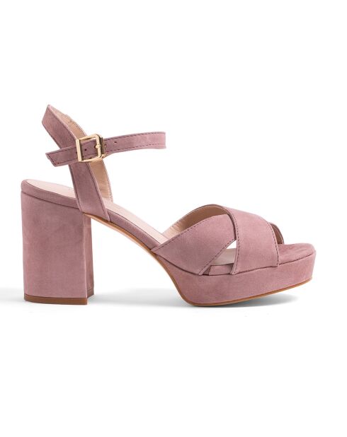 Rosafarbene Alessia Veloursledersandalen - 9,5 cm Absatz