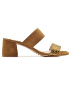 Pantoletten Paola Velvet aus Leder in Braun/Gold — 5,5 cm Absatz