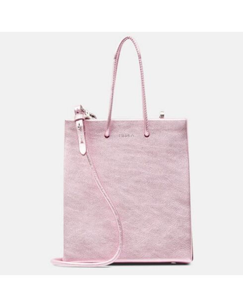 Borsa a mano piccola in pelle rosa metallizzata - 14,5x16,5x9 cm