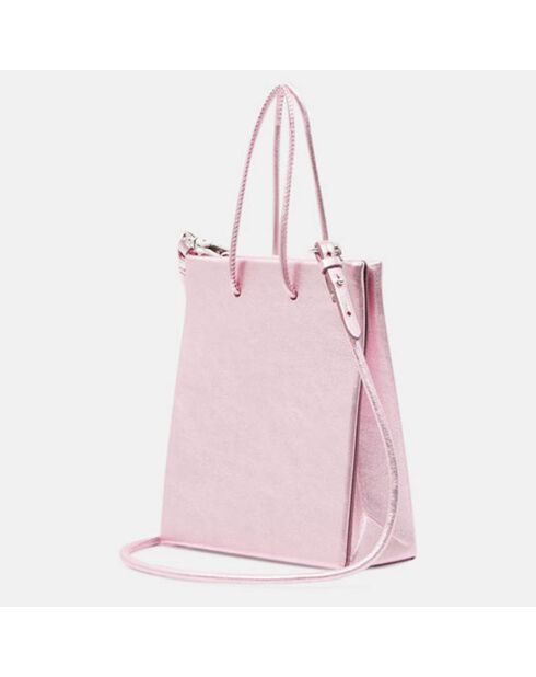 Borsa a mano piccola in pelle rosa metallizzata - 14,5x16,5x9 cm