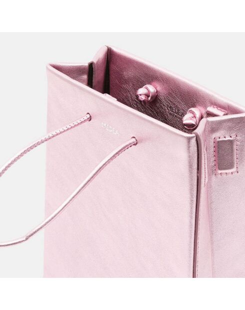 Borsa a mano piccola in pelle rosa metallizzata - 14,5x16,5x9 cm