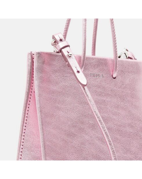 Borsa a mano piccola in pelle rosa metallizzata - 14,5x16,5x9 cm