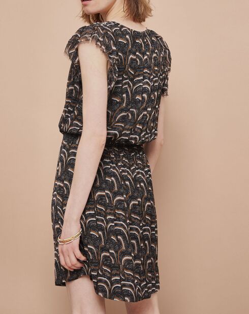 Grijs/oranje jurk met golfprint in Java