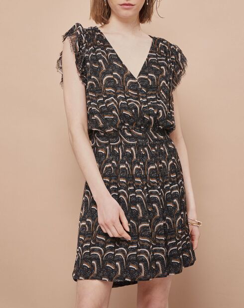 Grijs/oranje jurk met golfprint in Java