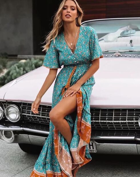 Robe Gracelyn imprimée vert/multicolore