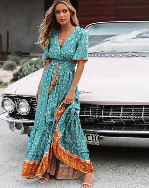 Robe Gracelyn imprimée vert/multicolore