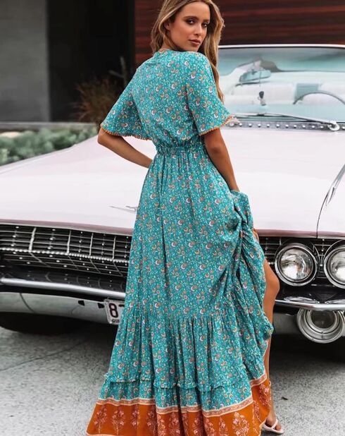 Robe Gracelyn imprimée vert/multicolore