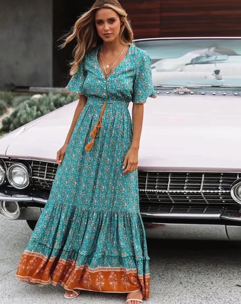 Robe Gracelyn imprimée vert/multicolore