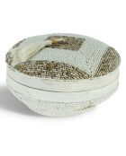 Boite en bambou ornée de perles hoa blanc/naturel/taupe - D.20x12 cm