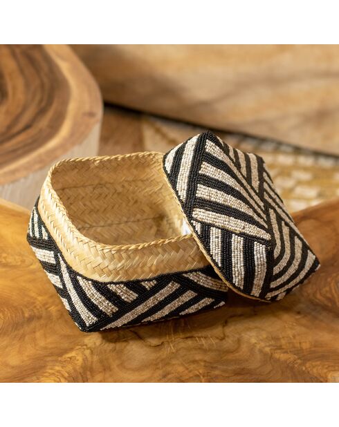 Scatola in bambù decorata con perline bao multicolori - 20x20 cm