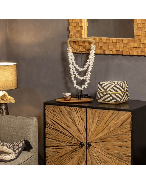 Scatola in bambù decorata con perline bao multicolori - 20x20 cm