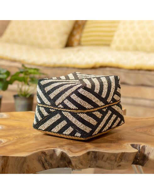 Scatola in bambù decorata con perline bao multicolori - 20x20 cm