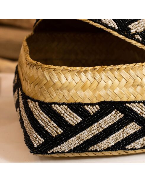 Scatola in bambù decorata con perline bao multicolori - 20x20 cm