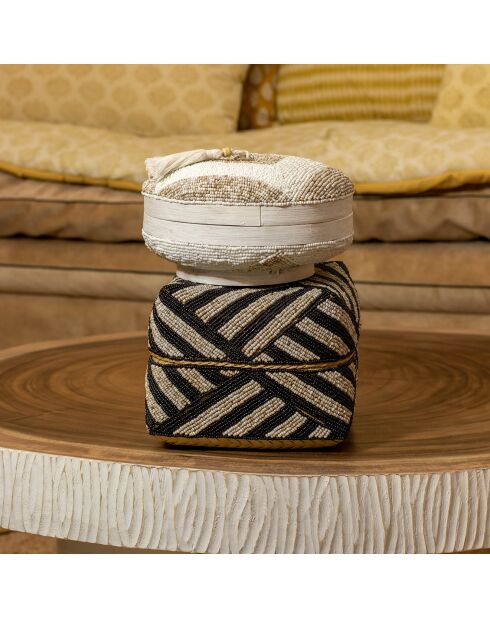 Scatola in bambù decorata con perline bao multicolori - 20x20 cm