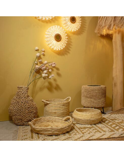 Rond dienblad van abacavezel met handgrepen dounia naturel - 48x8,5 cm