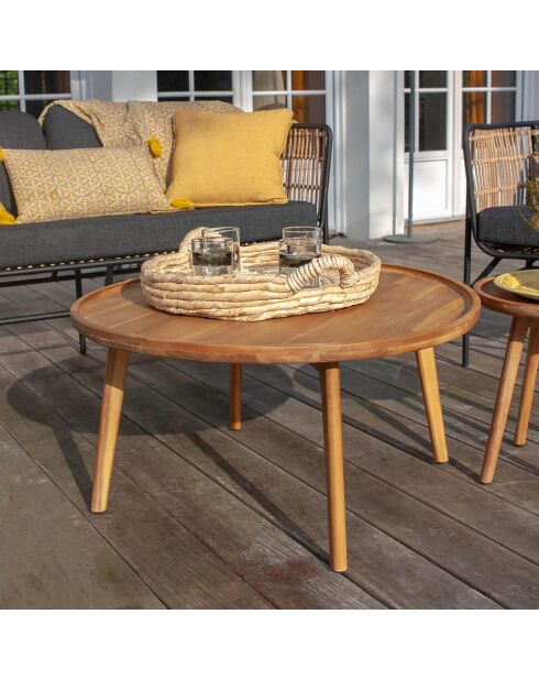 Rond dienblad van abacavezel met handgrepen dounia naturel - 48x8,5 cm