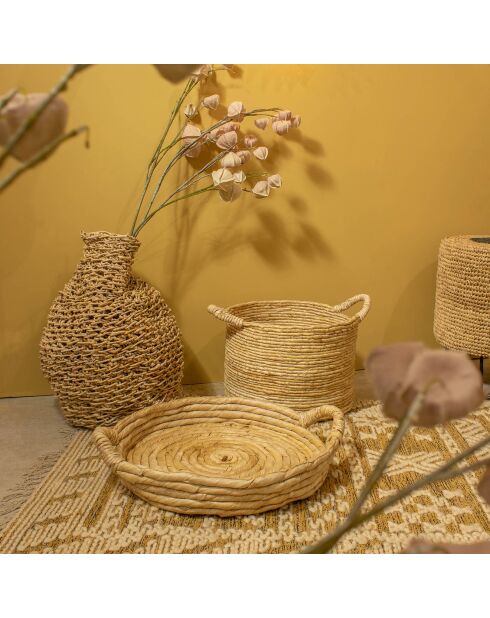 Rond dienblad van abacavezel met handgrepen dounia naturel - 48x8,5 cm