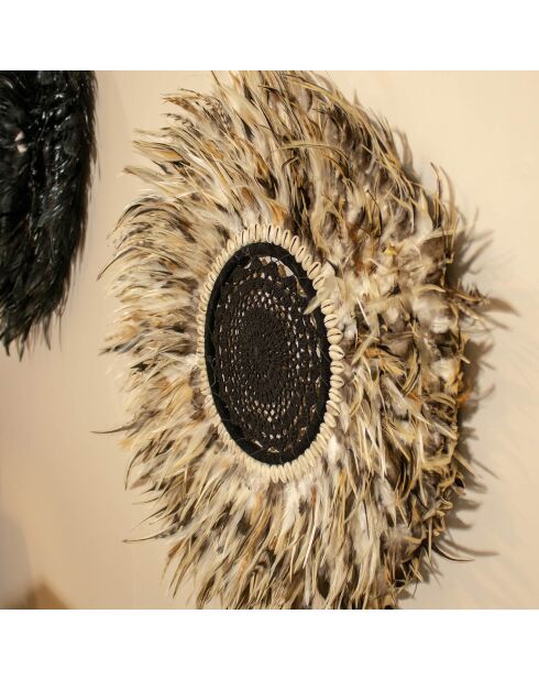 Decorazione in piume di jujuhat naturali e conchiglie di kapau naturali - D.50 cm