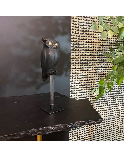 Hibou grand duc sur pied owly boly noir/doré - 10x12x38 cm