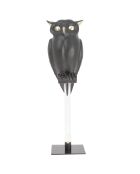 Hibou grand duc sur pied owly boly noir/doré - 10x12x38 cm