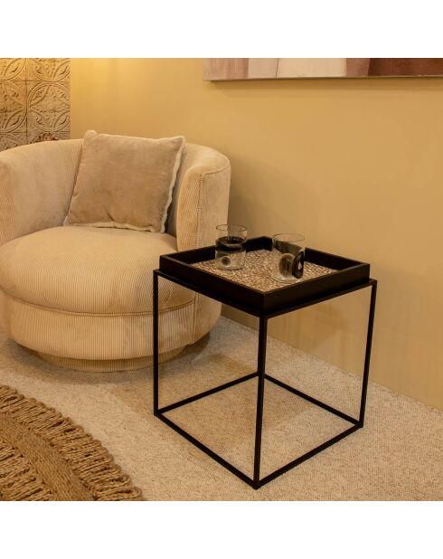 Table d'appoint en noix de coco lamai noir/brique - 40x40x45 cm