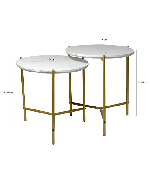 2 Tables basses effet marbre shiap blanches - 40x40 cm