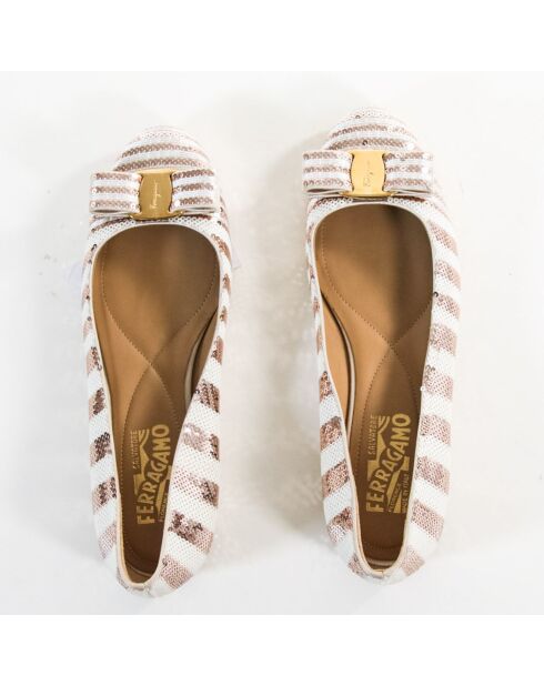 Ballerines rayées à sequins blanc/rose - Très Bon État