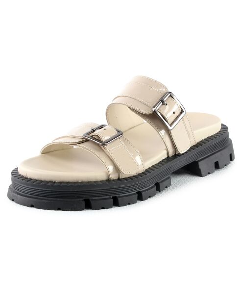 Mules en Cuir Hermine beige/noir