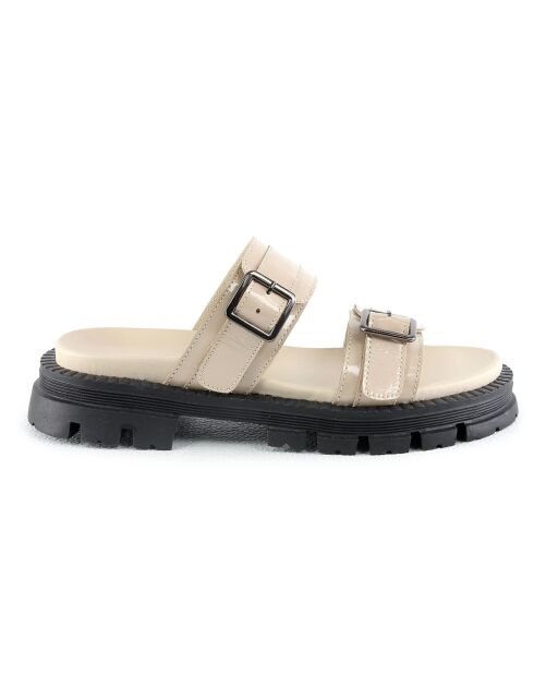 Mules en Cuir Hermine beige/noir