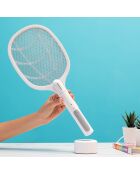 Raquette anti-insectes rechargeable 2-en-1 avec lumière UV kl rak blanc