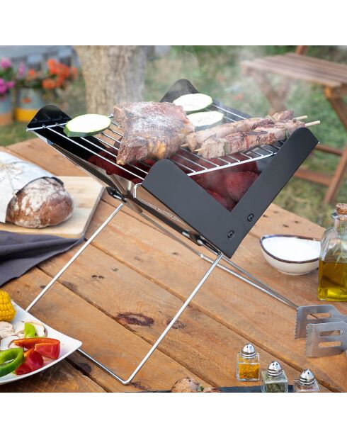 Tragbarer, faltbarer Minigrill für Holzkohle-Klappgrill, schwarz
