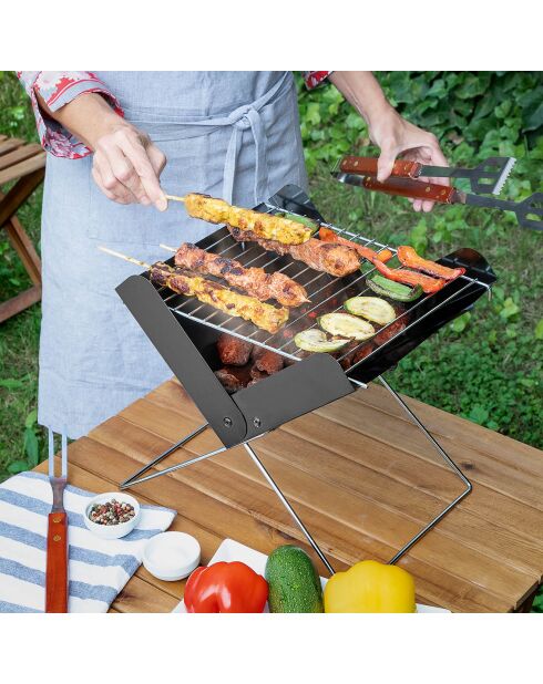 Tragbarer, faltbarer Minigrill für Holzkohle-Klappgrill, schwarz
