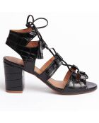 Sandales en Cuir croco Carilo noir/marron - Talon 6,5 cm