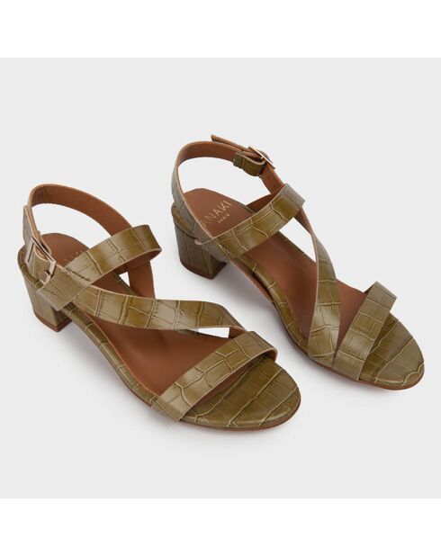 Sandales en Cuir croco Vista kaki