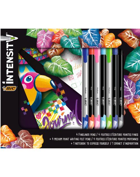 Set de escritura Intensity con 8 bolígrafos y 1 cuaderno Bullet Journal